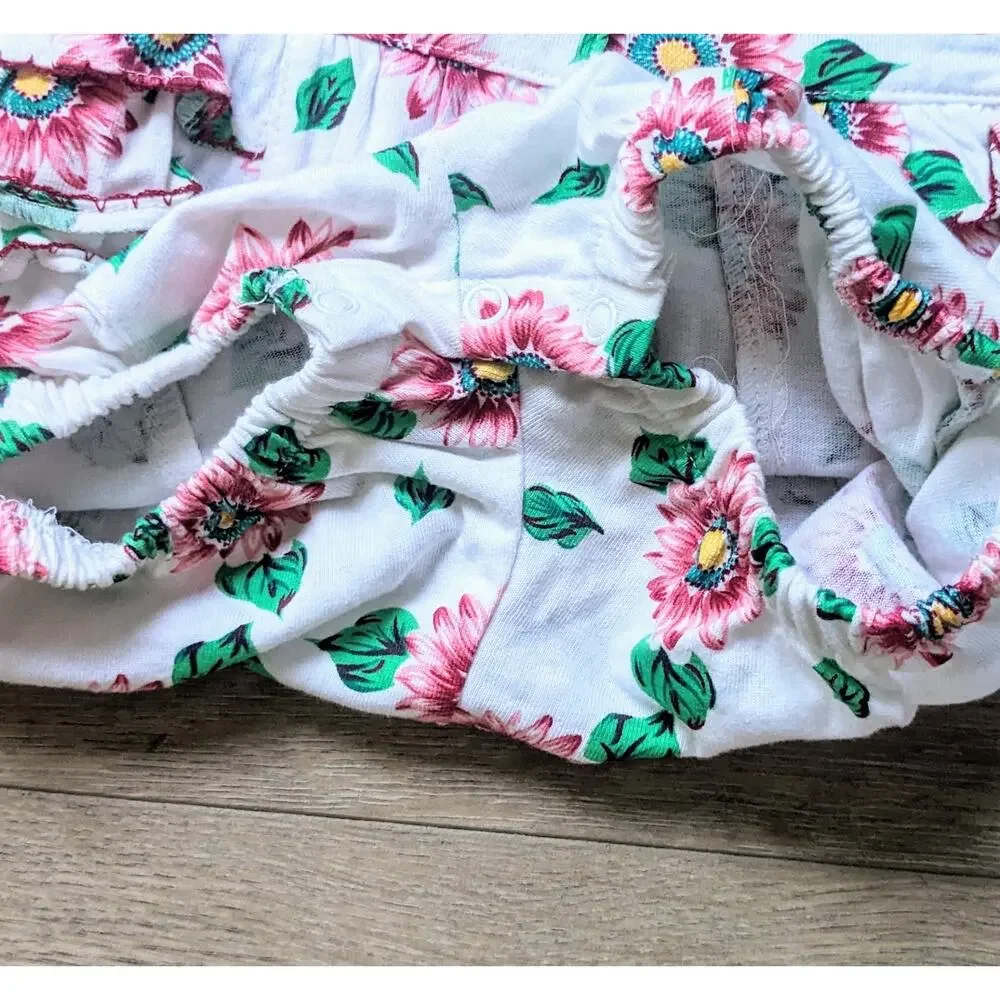 Kidlooks Girl's One Piece 6-9 Months Pink Daisy Floral Ruffled Short Sleeve